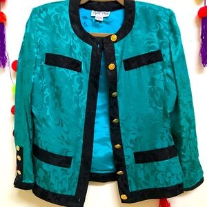 Papell Petites Vintage Emerald green Silk Jacket SZ 2